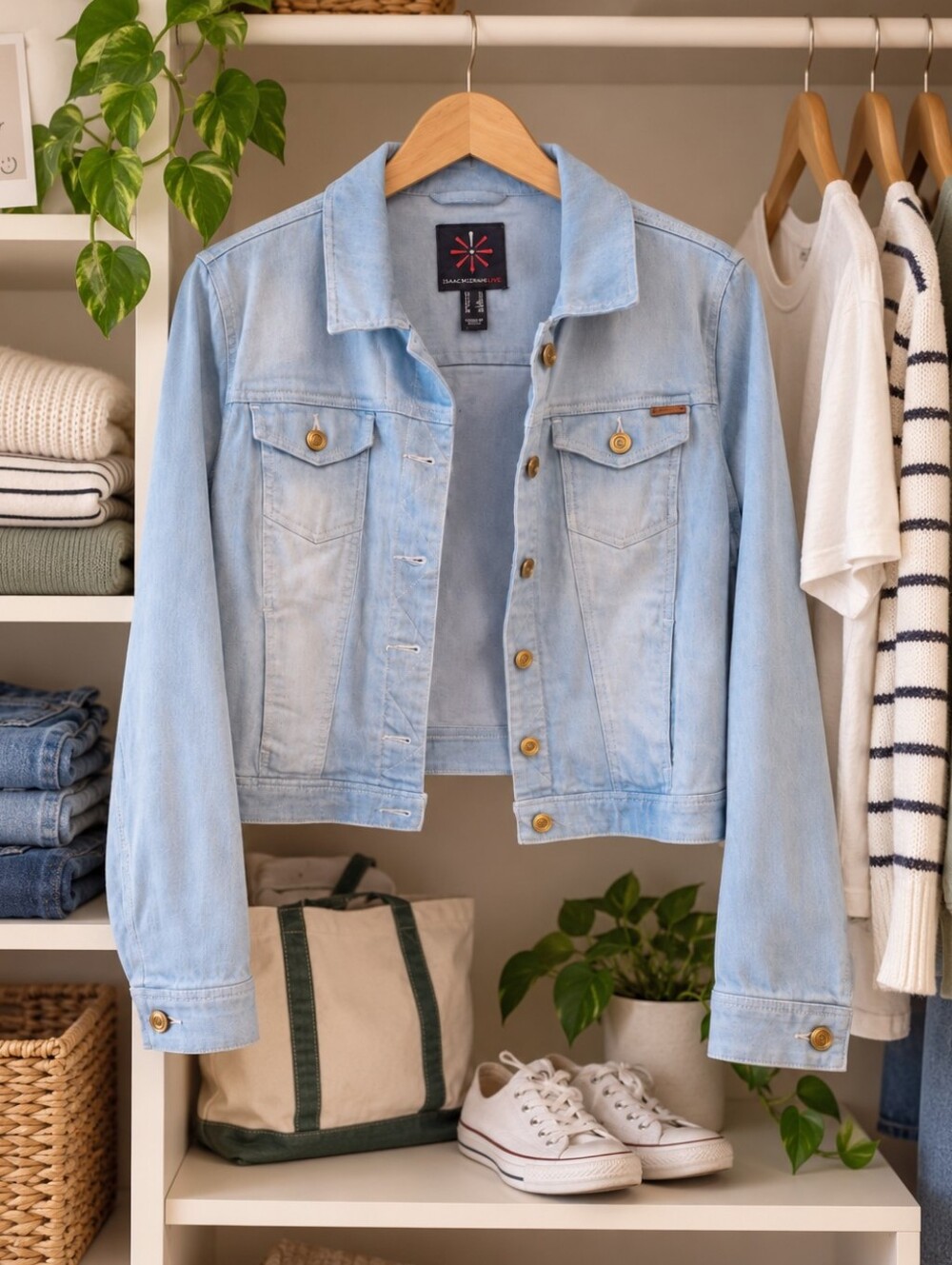 Isaac Mizrahi Live Size 12 Two Tone Denim Jacket Light Wash Cropped